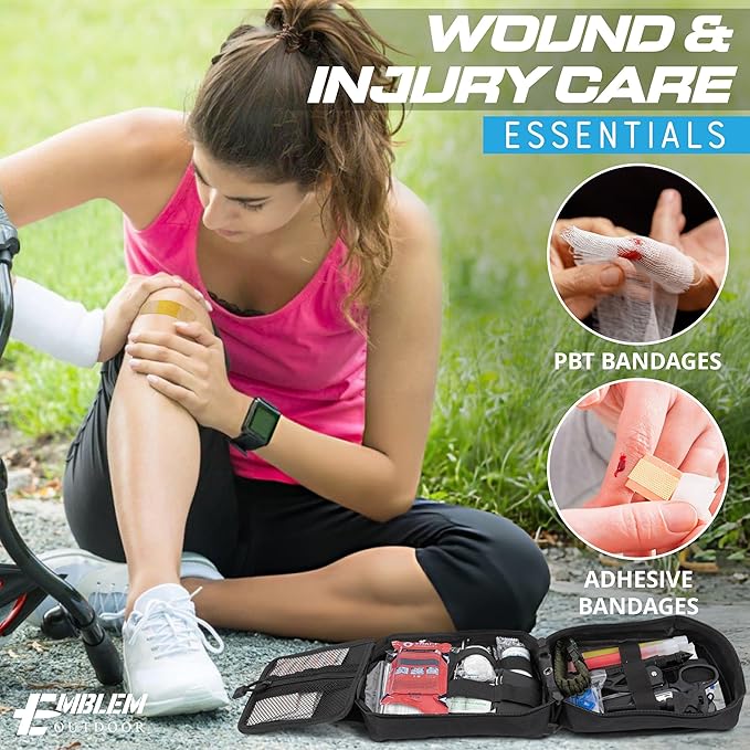 242 pc First Aid Survival Kit with SWAT-T Tourniquet Made in USA | IFAK Emergency Trauma Kit | Survival Gear | by Emblem Outdoor