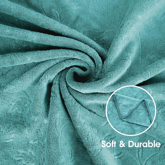 JML Large Bath Towels Set, 2 Pack, 30" x 60", Microfiber Body Towels for Adult, Oversized, Soft, Absorbent, Fast Drying for Shower Sauna Yoga Swimming Sport Fitness Gym Pool (Green-Floral Embossed)