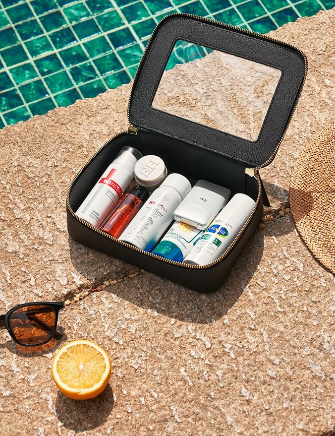 Popvibe Clear Makeup Bag Travel Cosmetic Case Transparent Toiletry Bag with Zipper, Portable Make Up Organizer Traveling Compact Car Bag for Essentials