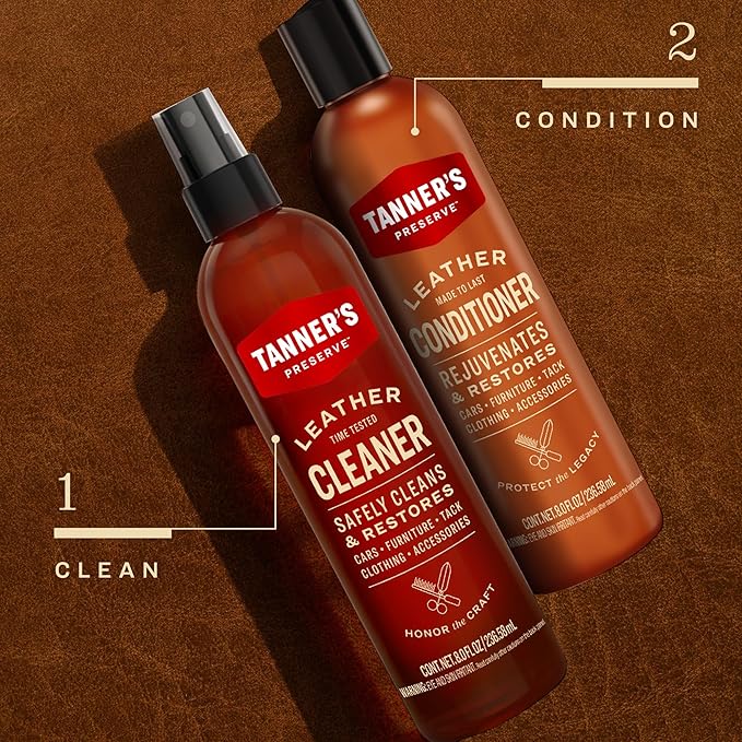 Tanner's Preserve Leather Conditioner, Rejuvinates & Restores Finished Leather, Use for Cars & Interiors, Couches & Furniture, Saddles & More, 8 Fl Oz