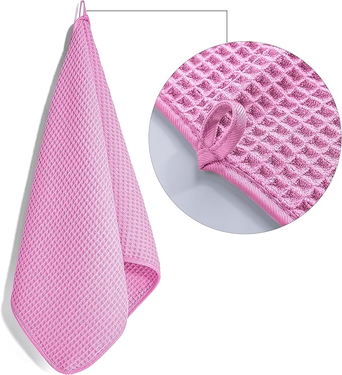 POLYTE 430 GSM Microfiber Lint Free Hand Towel, 16 x 30 in, 4 Pack (Waffle Weave)