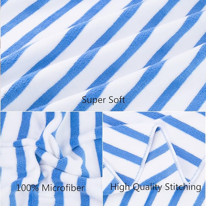 JML Microfiber Beach Towels, Large Bath Towel Set for Adult, 6 Pack, 27" x 55" - Cabana Stripe - Absorbent, Quick Dry for Pool, Bathroom, Sport, Yoga, Camping, Swimming, Dorm, Summer Party, Blue