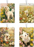 Vintage Floral Puppy Air Freshener 4Pcs, Artistic Dog & Flower Scene Air Freshener for Car Interior, Closet, Drawer, Books, Car Mirror Decor Hanging, Gift for Dog Lovers