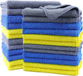 POLYTE Premium Microfiber Cleaning Towel,16x16 in 24 Pack (Blue,Gray,Yellow)
