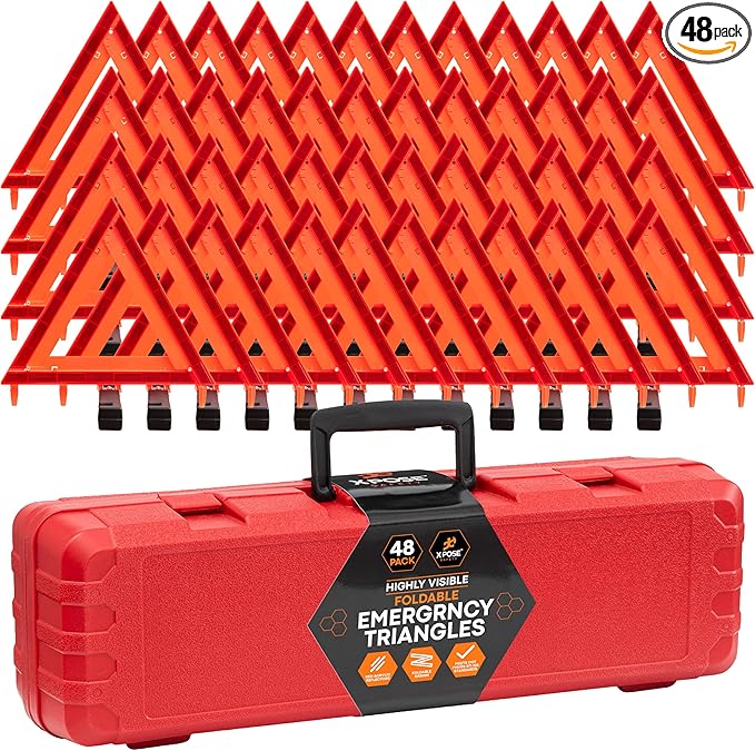 Xpose Safety Reflective Emergency Triangles – 9 Kits (27 Triangles) – DOT Approved Roadside Car Safety Warning Reflectors – Red & Orange Automotive Vehicle Hazard Visibility Markers