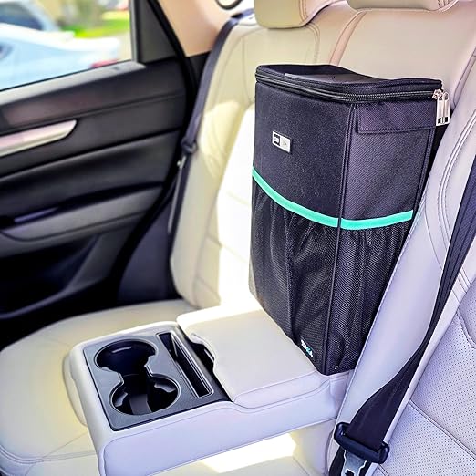 RoadBin™ Slim Leak & Odor Proof Car Trash Can. Fits & Stays Upright. Large-Capacity 2.5 Gallon Bin, 4" Design – Portable, Foldable Garbage Can for Car, Truck, SUV, Van & Outdoors