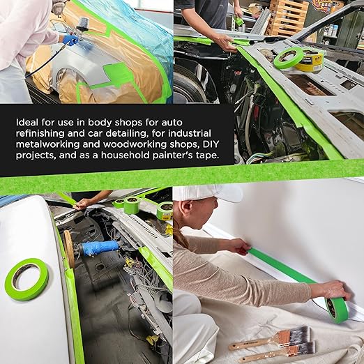 Dura-Gold Green Automotive Masking Tape 1/2 Inch (12mm x 55 Yards), 4 Rolls - Premium High-Performance, Heat Resistant - Auto Refinish Painting, Car Detailing, Autobody, Industrial, Painters Tape