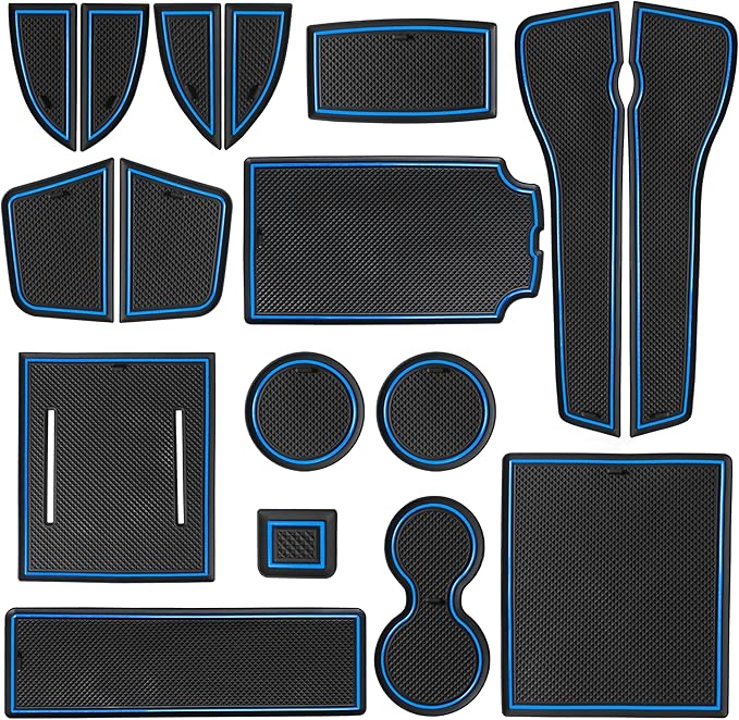 SENSHINE for Honda Civic Accessories 2022 2023 2024 2025 2026 11th Gen Sedan Cup Holder Insert Center Console Liner Door Slot Mats Pad Coaster Trim Premium Rubber Custom Interior 17PC Set (Blue Trim)