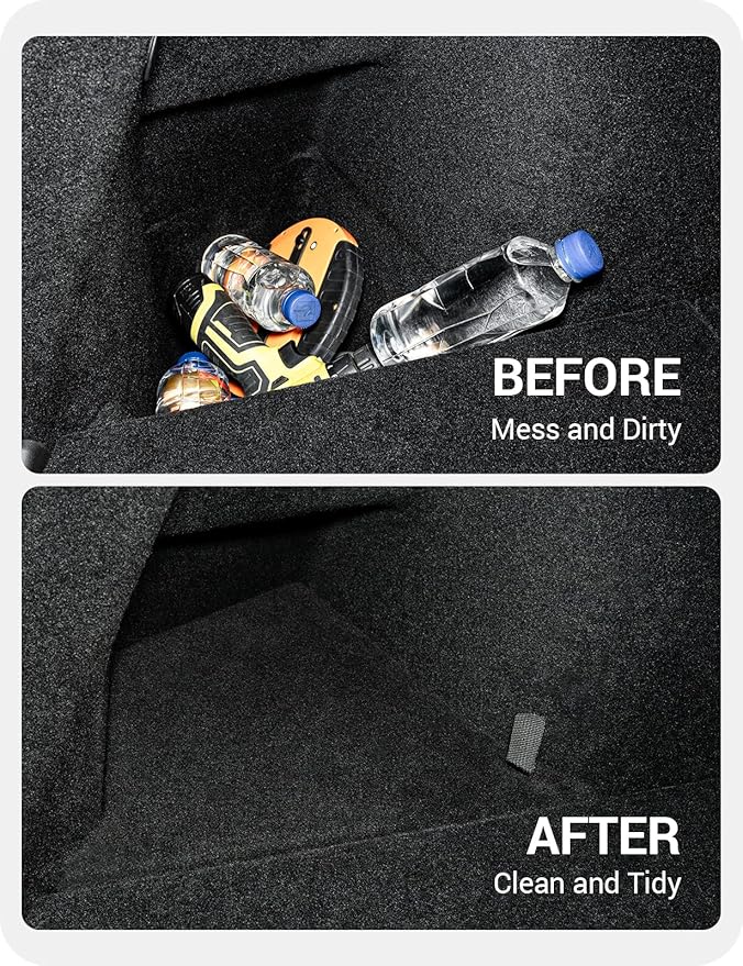 BASENOR 2025 2026 Tesla Model Y Trunk Storage Bins, Trunk Organizer with Carpeted Lid, Rear Trunk Side Storage Box for Model Y Juniper Interior Accessories (Standard/Premium/Performance)