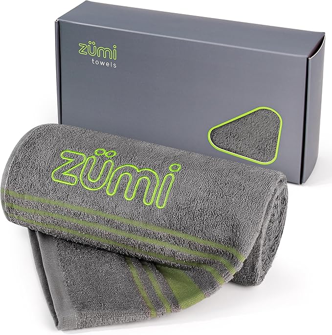 Zumi 100% Cotton Quick Dry Large Travel Towel - Soft, Thin, Compact, Highly Absorbent, Lightweight Camping Towel for Beach, Gym, Bath, Shower, Swimming, Dorm, RV - Gray