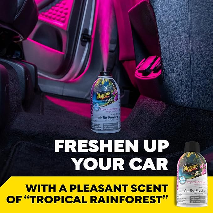 Meguiar's Car Air Refresher Odor Fighting Mist – Tropical Rainforest, Long-Lasting Car Freshener Fights Strong & Unwanted Smells Renewing Interiors with a Luxurious & Refreshing Scent, 2 oz Aerosol