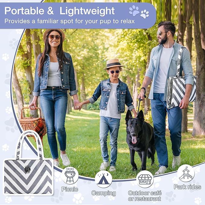 Catalonia Classic Waterproof Dog Mat, Portable Reversible Pet Travel Mat, Pet Cushion Pad with Handle for Small Medium Dogs Cats, Indoor or Outdoor, 80 x 60 cm, Gray Wavy