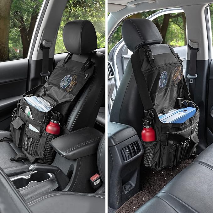 Trunab Patrol Bag, Car Front Seat Organizer, Police Duty Bag for Law Enforcement with 15.6” Laptop Sleeve, Molle Webbing, Multiple Compartment, Removable Straps, Black