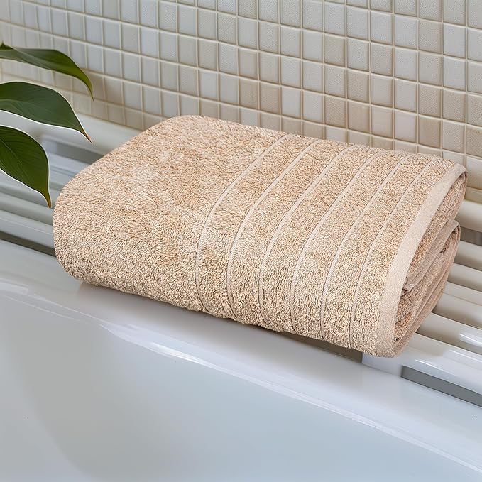 Tens Towels Pack of 1 Jumbo Bath Sheet 40 x 80 Inches, Extra Large & Light Weight, Quicker to Dry, 100% Cotton, Super Soft & Absorbent, Perfect to Wrap Yourself in, Beige