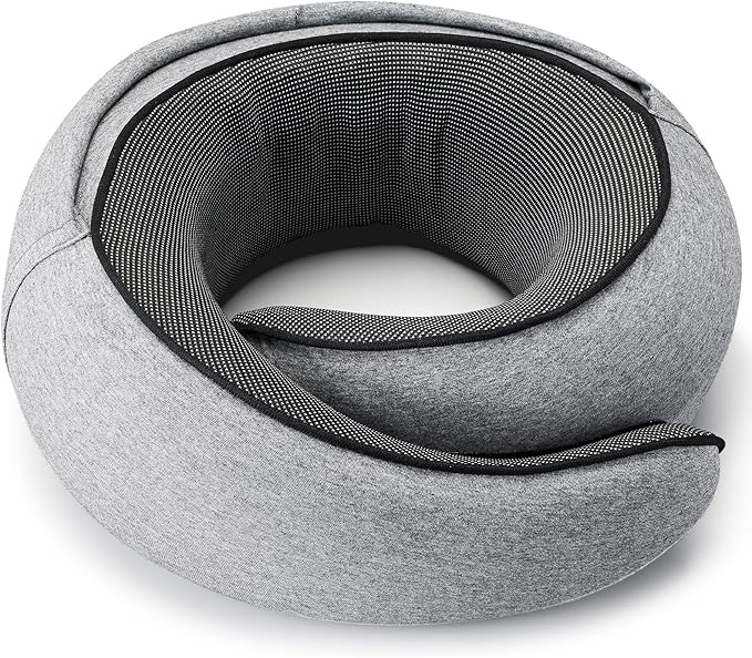 Travel Pillow with Hood (Light Gray) - for Airplane Travel and Car Ride Nap, Foldable Hood, Slow-Rebound Memory Foam, 360 Ergonomic Design, Compact and Portable in Travel Bag