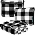 PAVILIA Travel Blanket Pillow, Soft Airplane Blanket 2-in-1 Combo Set, Plane Blanket Compact Packable, Flight Essentials Car Pillow, Travelers Gifts Accessories, Backpack Strap, 60x43 Checker White