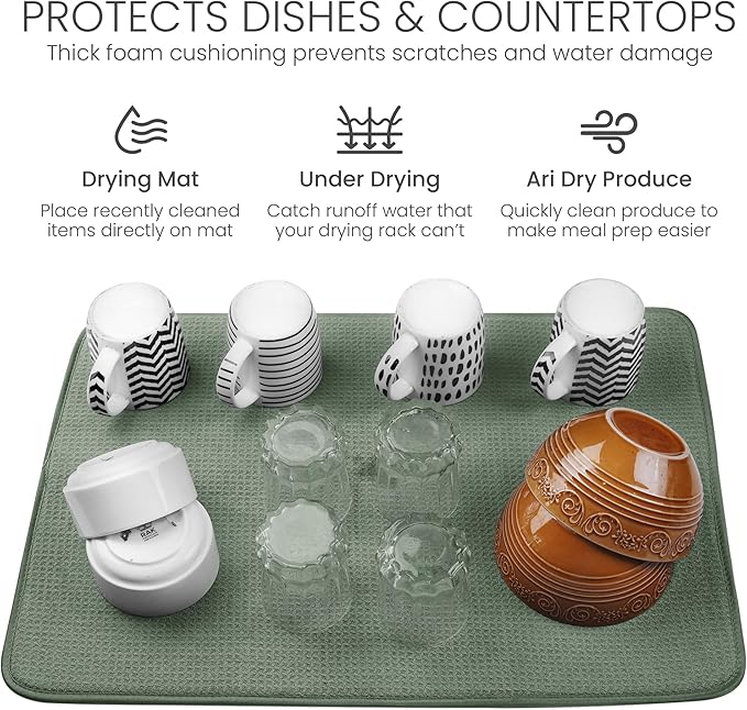 Bellemain XXL Dish Mat Microfiber Dish Drying Mat, Super absorbent (Green, 16" x 18")