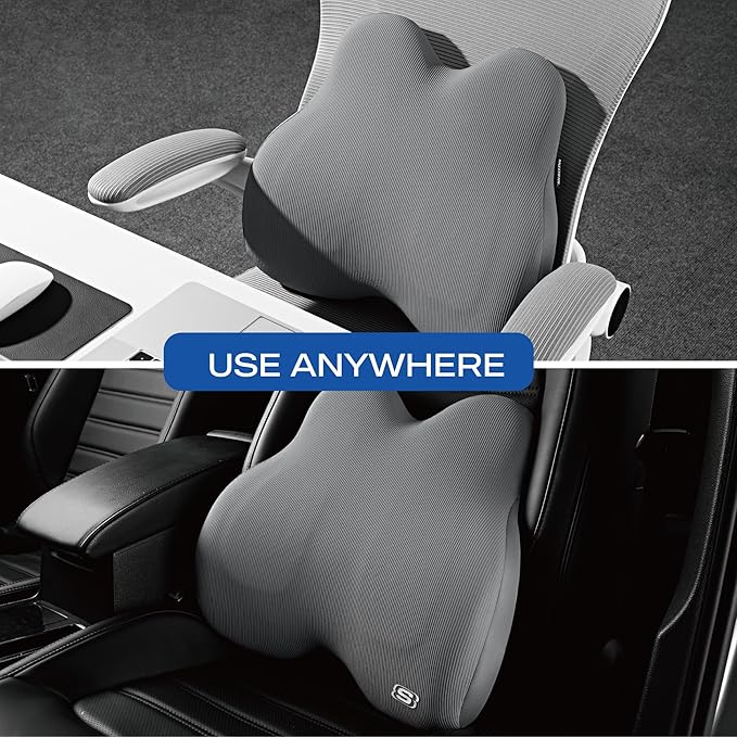 Skechers Memory Foam Lumbar Pillow,Lumbar Support Pillow for Office, Chair Lower Back Pain Relief Lumbar Pillow, Ergonomic Design Back Support Pillow for Office Chair, Car, Home, Travel,Gray