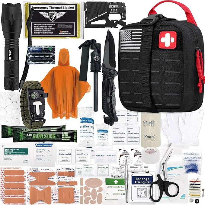 Everlit Survival Upgraded Survival First Aid Kit Emergency Gear Trauma Kit with 1000D Nylon Laser Cut Tactical EMT Pouch for Outdoor, Camping, Hunting, Hiking, Earthquake, Home, Office