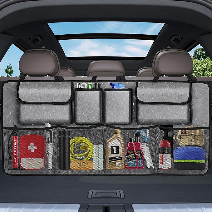 Car Trunk Organizer and Storage, Large Capacity Backseat Hanging Storage Accessories, Backseat Car Organizer for SUV/MPV/Truck (Grey)