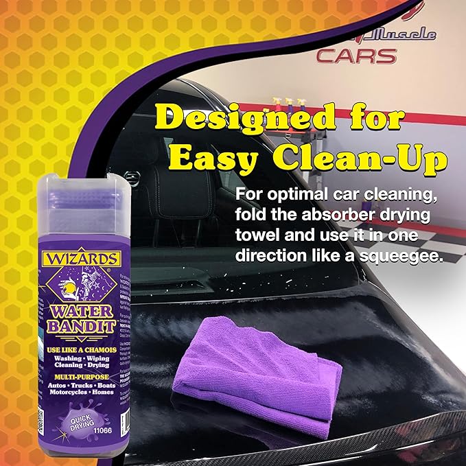 Wizards Water Bandit - Multi Purpose Synthetic Drying Chamois for Autos, Trucks, Boats, Motorcycles, and Homes - Machine Washable Car Drying Towel - King Sized Chamois Cloth For Car - 27 x17 Inches