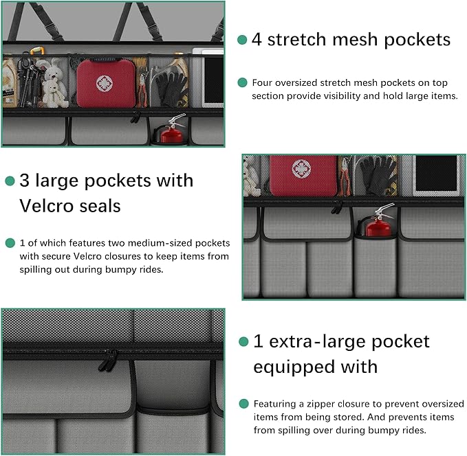 Hanging Car Trunk Organizer Fit For Toyota RAV4 Foldable Large Capacity 41.3x20 inch Backseat Trunk Organizers Storage, Car Accessories Interior, with Multi Pockets Grey