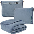PAVILIA Travel Blanket Pillow, Soft Airplane Blanket 2-IN-1 Combo Set, Plane Blanket Compact Packable, Flight Essentials Car Pillow, Travelers Gift Accessories Luggage Backpack Strap, 60x43 Slate Blue