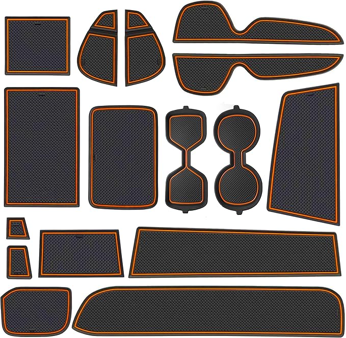 SENSHINE 3D Cup Holder Insert for Toyota Rav4 Accessories 2019-2023 2024 2025 Center Console Liner Door Pocket Mats Non-Slip Anti Dust Pad Premium Interior 16 Pcs (Orange Trim)