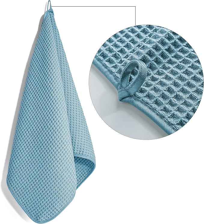 POLYTE 430 GSM Microfiber Lint Free Hand Towel, 16 x 30 in, 4 Pack (Waffle Weave)