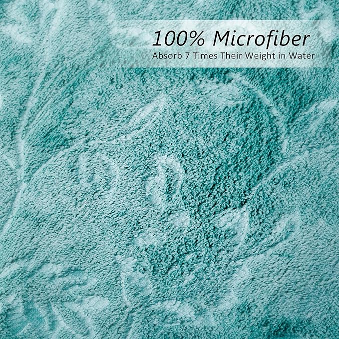 JML Large Bath Towels Set, 2 Pack, 30" x 60", Microfiber Body Towels for Adult, Oversized, Soft, Absorbent, Fast Drying for Shower Sauna Yoga Swimming Sport Fitness Gym Pool (Green-Floral Embossed)