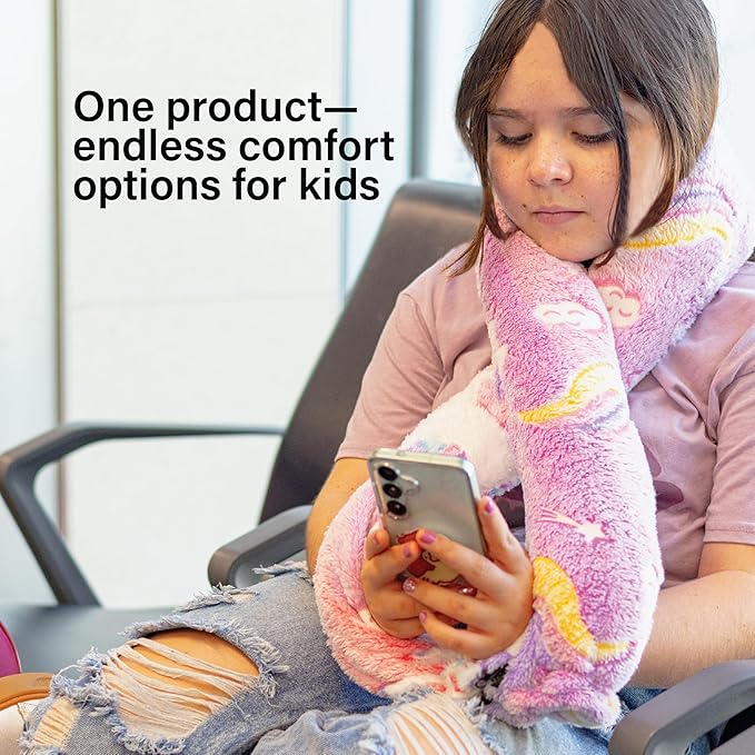 NAPRO Kids 3-in-1 Travel Blanket and Pillow Combo, Convertible Infinity Scarf, Lightweight Neck Support for Airplane, Car & Camping, Glow-in-The-Dark - Unicorn