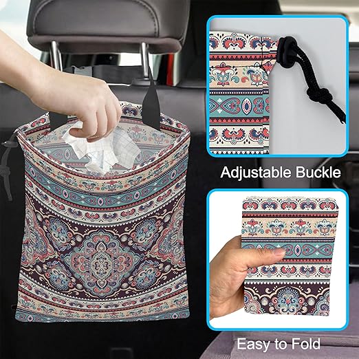Car Trash Bag Geomatric Textile Texture Car Garbage Bag Hanging Car Trash Can for Back Seat with Drawstring, Waterproof Garbage Bags for Car Accessories Vehicle Travelling Camping Outdoor