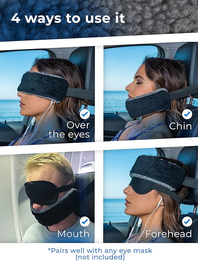 Travel Pillow Alternative Stops Bobbing | Airplane Head Straps and Car Support Band | Great on Travel Upright | Super Comfy Neck Support | Small & Compact