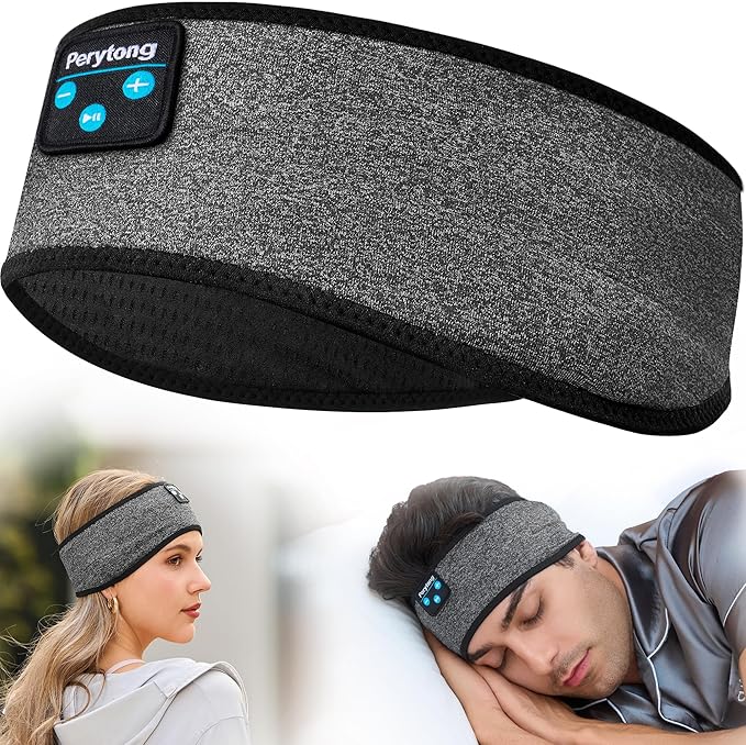 Perytong Sleep Headphones Wireless, Bluetooth Sports Headband Headphones with Ultra-Thin HD Stereo Speakers Perfect for Sleeping,Workout,Jogging,Yoga,Insomnia, Air Travel, Meditation (BlackGrey)