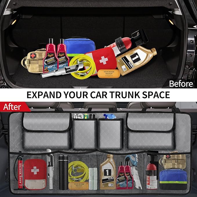Car Trunk Organizer and Storage, Large Capacity Backseat Hanging Storage Accessories, Backseat Car Organizer for SUV/MPV/Truck (Grey)