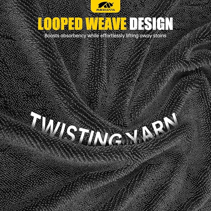 MIKKUPPA Microfiber Towels for Cars - 2-Pack 36"x24" & 16"x16" Extra Large Car Drying Towel with Twisting Yarn Technique, Ultra Absorbent Scratch-Free Car Wash Towels with Detailing Brush & Wash Mitt