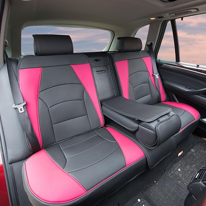 FH Group Car Seat Cover for Back Seat Pink Black Faux Leather - Universal Fit, Rear Seat Covers for Cars with Rear Split Bench, Car Seat Cushions, Car Interior Accessories for SUV, Sedan, Van