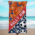 Personalized Beach Towel With Name, Custom Beach Towel with Text, Customized Basketball Football Microfiber Pool Towel, Quick Dry & Absorbent Swim Towel for Adult,Anniversary, Birthday, Summer Holiday
