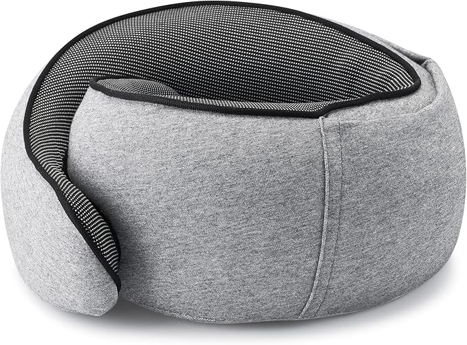 Travel Pillow with Hood (Light Gray) - for Airplane Travel and Car Ride Nap, Foldable Hood, Slow-Rebound Memory Foam, 360 Ergonomic Design, Compact and Portable in Travel Bag