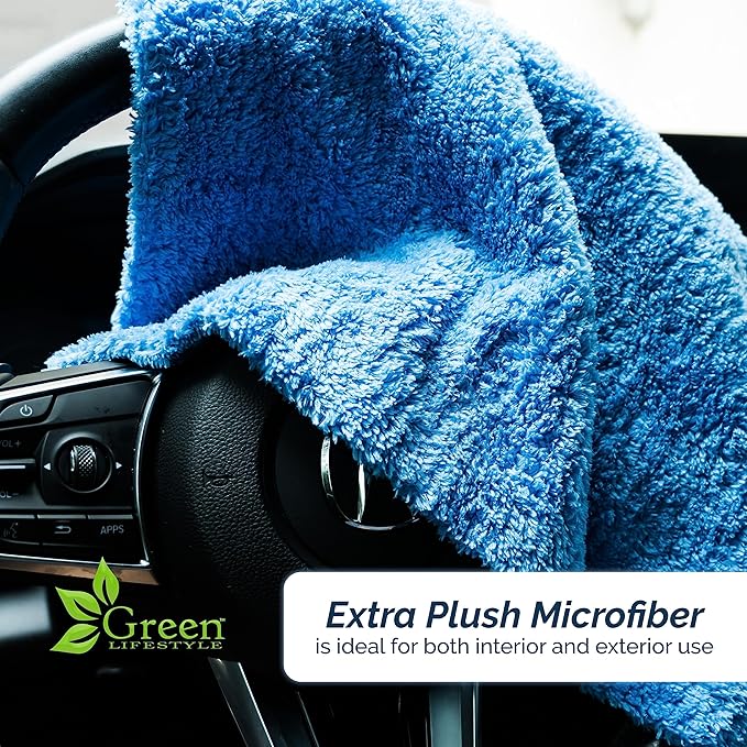 GREEN LIFESTYLE Chamois Cloth Microfiber Cleaning Cloth 6 Pack, Borderless Microfiber Towels Cleaning, Car Microfiber Towel, Drying Towels for Сars, Car Wash Towels (16" x 16", Blue) (6 Pack – 16x16)
