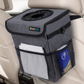 SUN CUBE Waterproof Car Trash Can with Lid, Mesh Pockets | Leakproof Car Garbage Can Hanging | Auto Trash Bin, Garbage Bag Organizer for Headrest, Console, Truck (Dark Gray)
