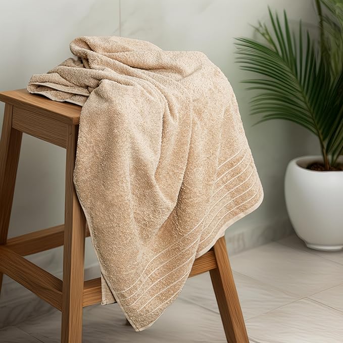 Tens Towels Pack of 1 Jumbo Bath Sheet 40 x 80 Inches, Extra Large & Light Weight, Quicker to Dry, 100% Cotton, Super Soft & Absorbent, Perfect to Wrap Yourself in, Beige