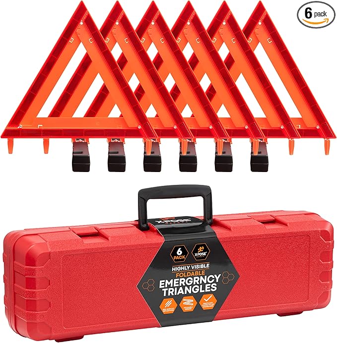 Xpose Safety Reflective Emergency Triangles – 9 Kits (27 Triangles) – DOT Approved Roadside Car Safety Warning Reflectors – Red & Orange Automotive Vehicle Hazard Visibility Markers