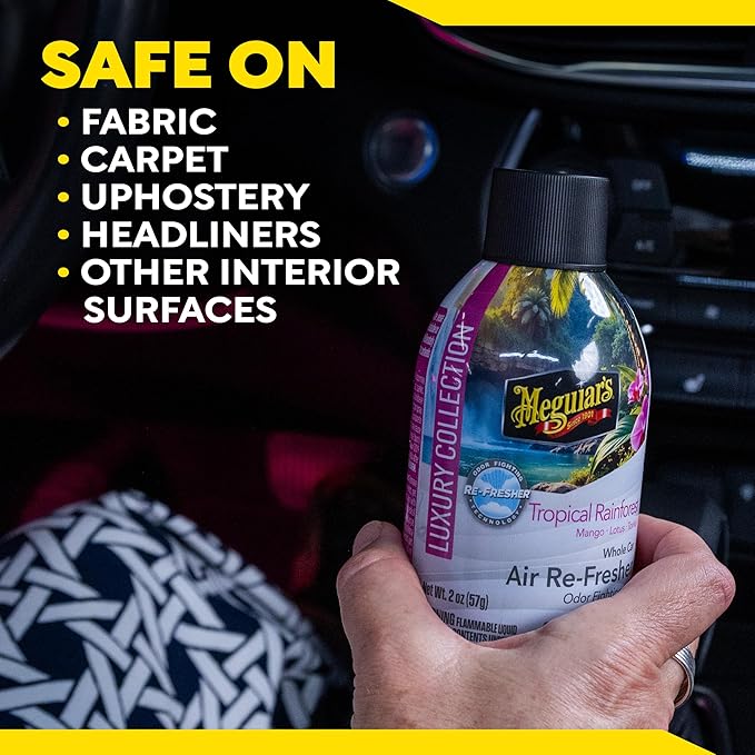 Meguiar's Car Air Refresher Odor Fighting Mist – Tropical Rainforest, Long-Lasting Car Freshener Fights Strong & Unwanted Smells Renewing Interiors with a Luxurious & Refreshing Scent, 2 oz Aerosol