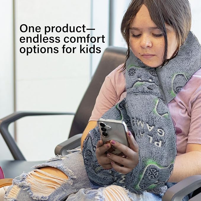 NAPRO Kids 3-in-1 Travel Blanket and Pillow Combo, Convertible Infinity Scarf, Lightweight Neck Support for Airplane, Car & Camping, Glow-in-The-Dark - Gamer