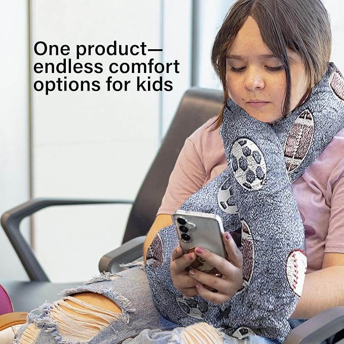 NAPRO Kids 3-in-1 Travel Blanket and Pillow Combo, Convertible Infinity Scarf, Lightweight Neck Support for Airplane, Car & Camping, Glow-in-The-Dark - Sports