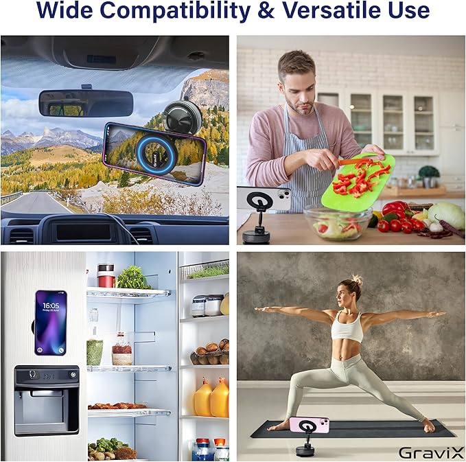 GraviX Car Phone Holder for MagSafe – Adjustable Car Phone Mount with Strong Suction & Powerful Magnet – Phone Holders for Your Car for iPhone 17 Pro Max 16 15 14 13 12 Air Plus – Car Accessories