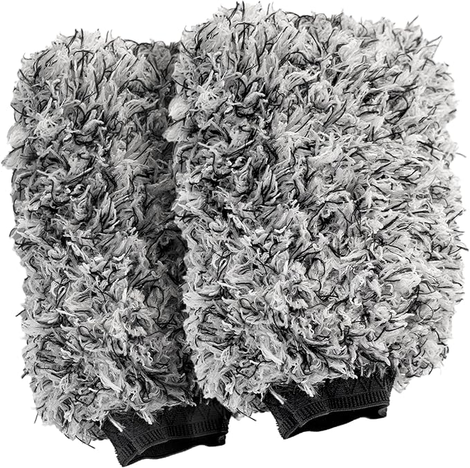 VIKING Car Wash Mitt, Premium Microfiber for Car Cleaning, Black and White, 10 inch x 8 inch, 2 Pack