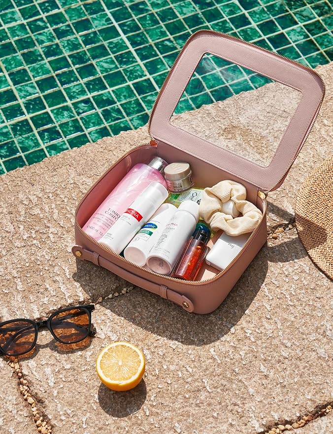 Popvibe Clear Makeup Bag Travel Cosmetic Case Transparent Toiletry Bag with Zipper, Portable Make Up Organizer Traveling Compact Car Bag for Essentials