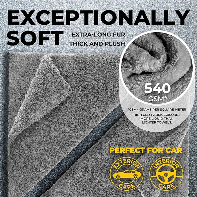 Super Soft Microfiber Towels for Cars - Edgeless - 6pk (12”x12”) - Premium Scratch-Free Towel - Great for Drying, Detailing, Polishing, Buffing - Ultra Absorbent Microfiber Cleaning Cloths for Car